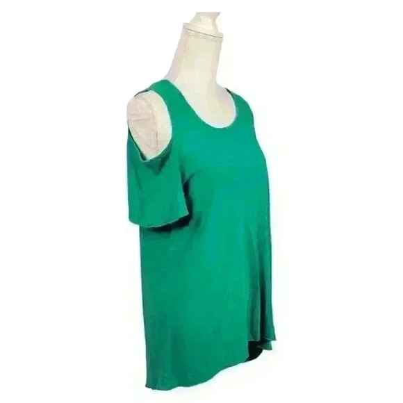 CHICO'S (1) Woman GREEN Tee-Shirt Top COLD SHOULDER Lightweight STRETCH size S-M - Picture 5 of 10